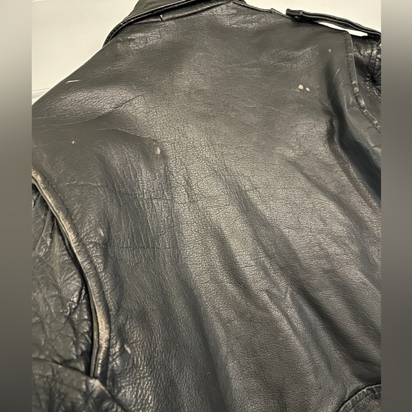 SOLD VINTAGE Protech Leather Jacket Black Motorcycle Punk Racer Biker Very heavy - Picture 3 of 11
